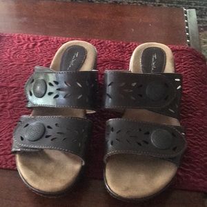 Brown leather slip on sandals